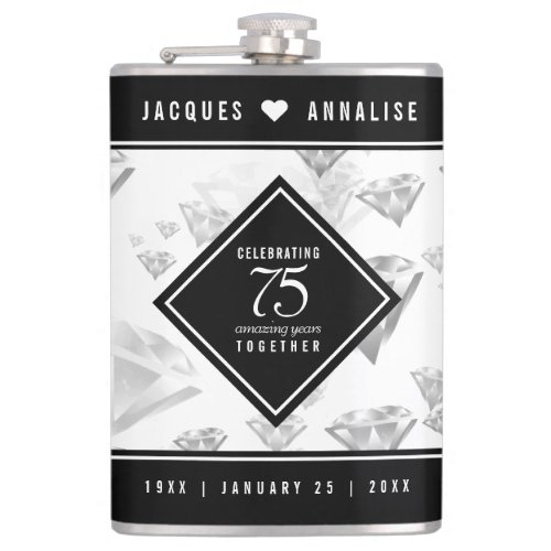 Elegant 75th Diamond Wedding Anniversary Flask