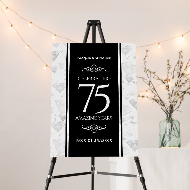 Elegant 75th Diamond Wedding Anniversary Foam Board (In Situ (Stand))