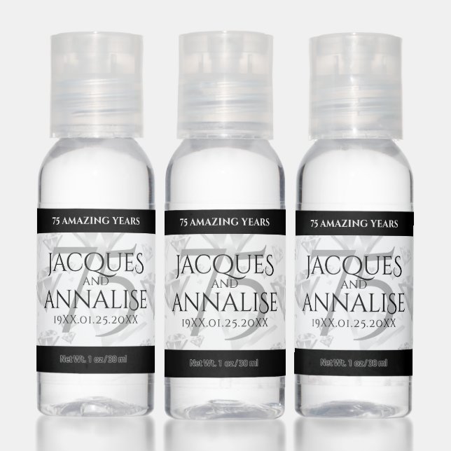 Elegant 75th Diamond Wedding Anniversary Hand Sanitizer (Set)