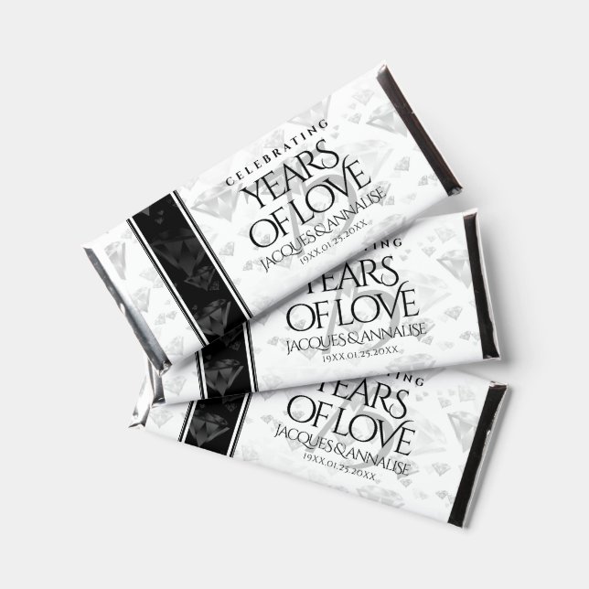 Elegant 75th Diamond Wedding Anniversary Hershey Bar Favors (Front)