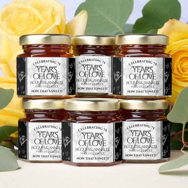Elegant 75th Diamond Wedding Anniversary Honey Jar Favors (Insitu)