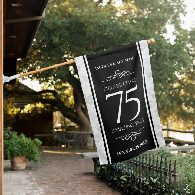Elegant 75th Diamond Wedding Anniversary House Flag (In SItu)