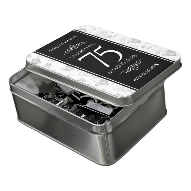 Elegant 75th Diamond Wedding Anniversary Jigsaw Puzzle (Lid Open)