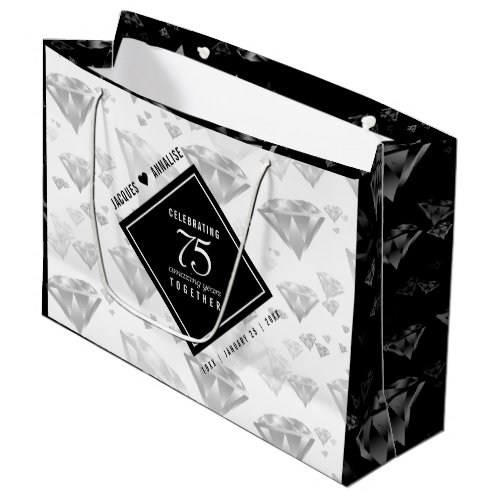 Elegant 75th Diamond Wedding Anniversary Large Gift Bag