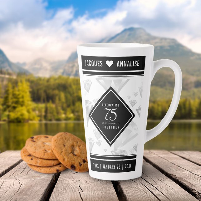 Elegant 75th Diamond Wedding Anniversary Latte Mug (75th Diamond Wedding Anniversary Tall Latte Mug Cover Photo.)