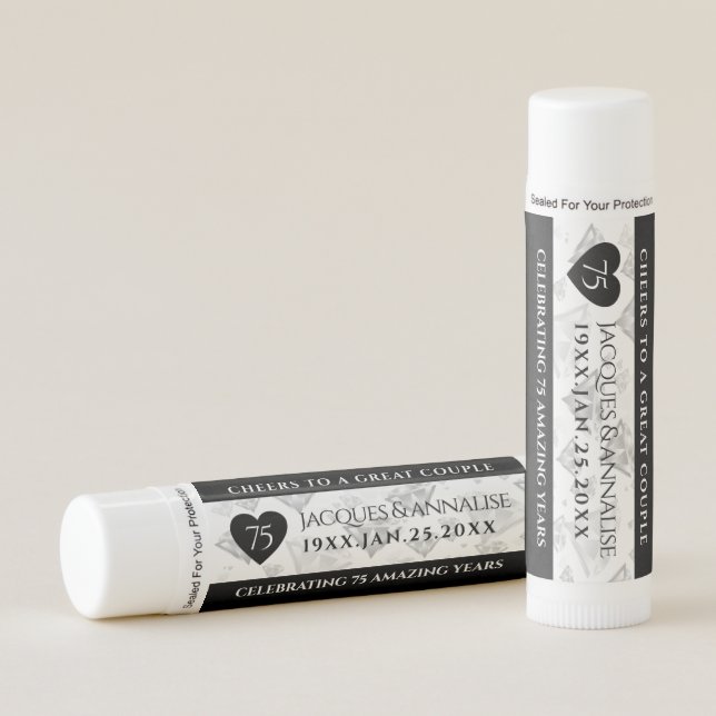 Elegant 75th Diamond Wedding Anniversary Lip Balm (Front)