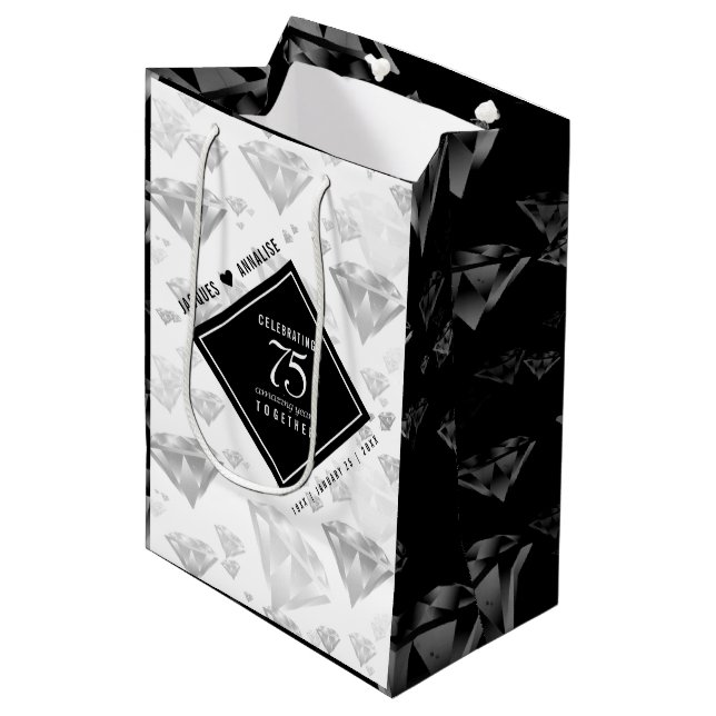 Elegant 75th Diamond Wedding Anniversary Medium Gift Bag (Front Angled)