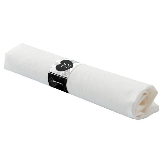 Elegant 75th Diamond Wedding Anniversary Monogram Napkin Bands (Angled)