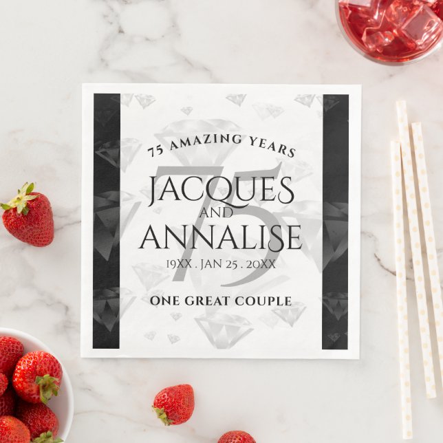 Elegant 75th Diamond Wedding Anniversary Paper Dinner Napkins (Insitu)