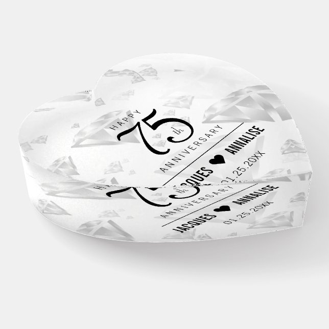 Elegant 75th Diamond Wedding Anniversary Paperweight (Angled)