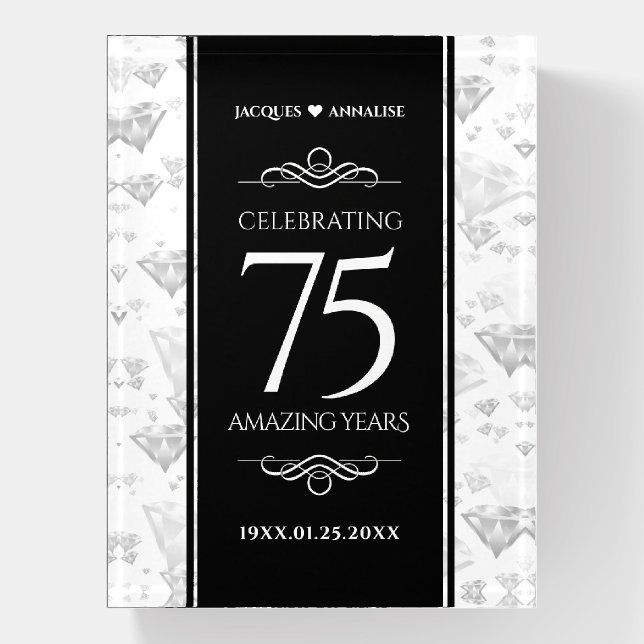 Elegant 75th Diamond Wedding Anniversary Paperweight (Vertical)