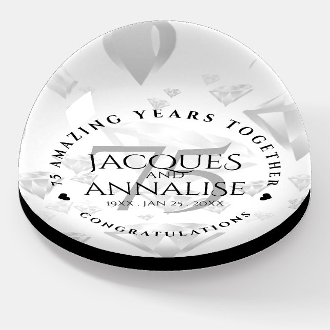 Elegant 75th Diamond Wedding Anniversary Paperweight (Angled)