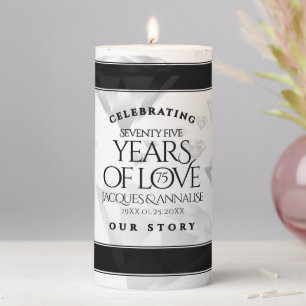 Elegant 75th Diamond Wedding Anniversary Pillar Candle