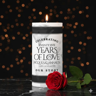 Elegant 75th Diamond Wedding Anniversary Pillar Candle