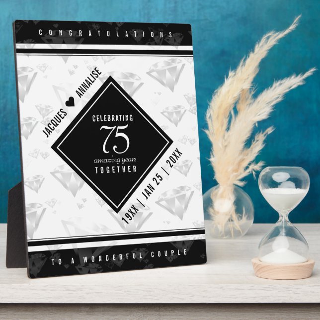 Elegant 75th Diamond Wedding Anniversary Plaque (Side)