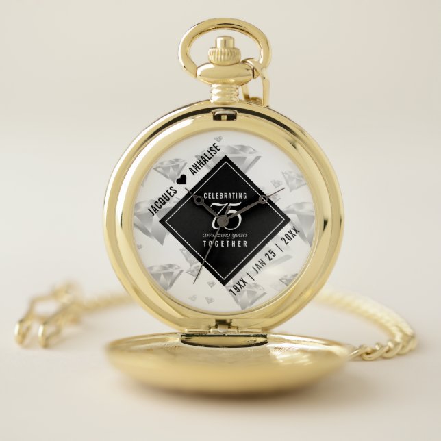 Elegant 75th Diamond Wedding Anniversary Pocket Watch (Inside)