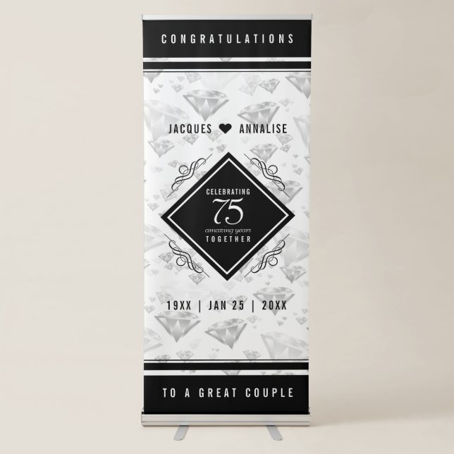 Elegant 75th Diamond Wedding Anniversary Retractable Banner (Front)