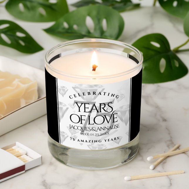 Elegant 75th Diamond Wedding Anniversary Scented Candle (Lit)
