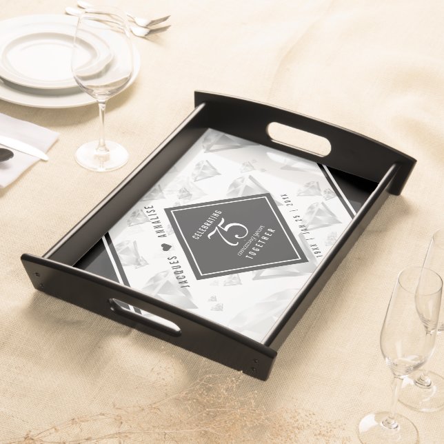 Elegant 75th Diamond Wedding Anniversary Serving Tray (Front)