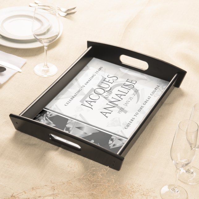 Elegant 75th Diamond Wedding Anniversary Serving Tray (Front)
