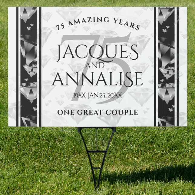 Elegant 75th Diamond Wedding Anniversary Sign (Insitu)