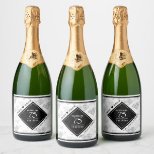 Elegant 75th Diamond Wedding Anniversary Sparkling Wine Label