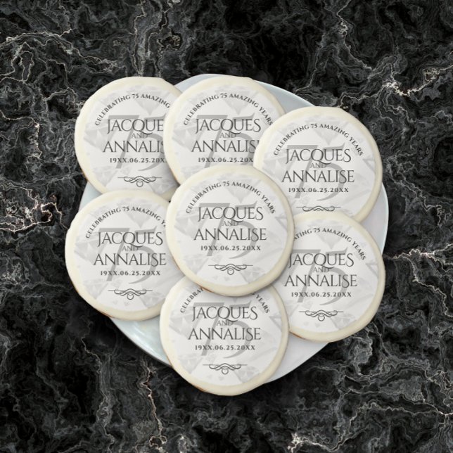 Elegant 75th Diamond Wedding Anniversary Sugar Cookie (75th Wedding Anniversary Sugar Cookies Cover Photo.)