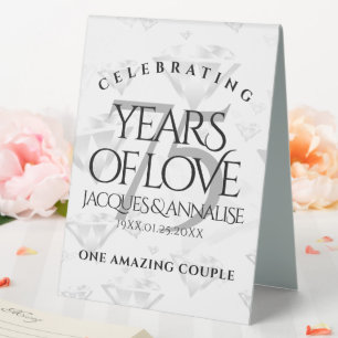 Elegant 75th Diamond Wedding Anniversary Table Tent