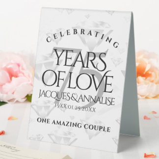 Elegant 75th Diamond Wedding Anniversary Table Tent