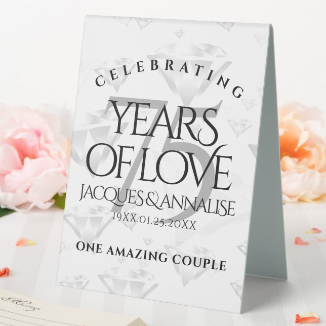 Elegant 75th Diamond Wedding Anniversary Table Tent (In SItu (Wedding))