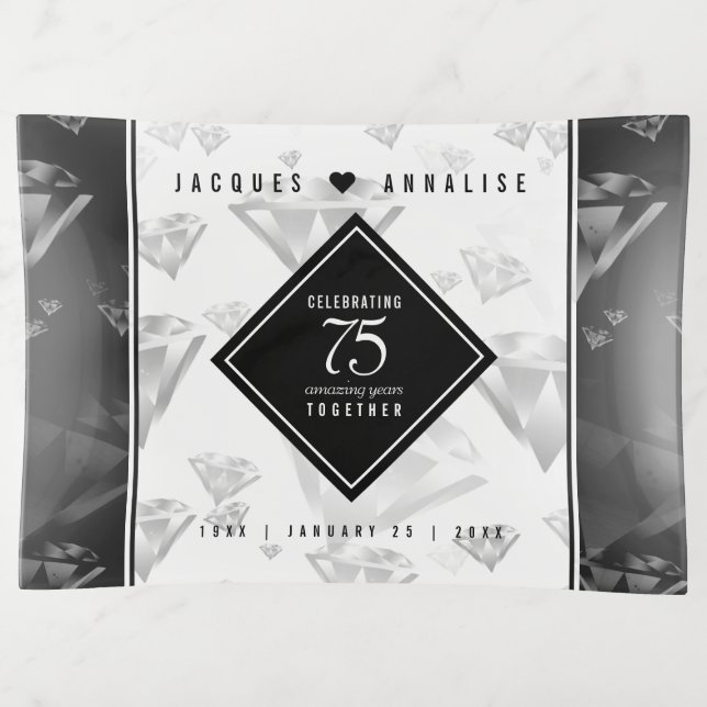 Elegant 75th Diamond Wedding Anniversary Trinket Tray (Front)