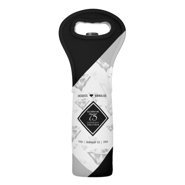 Elegant 75th Diamond Wedding Anniversary Wine Bag (Front)