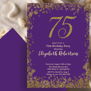 Elegant 75th Purple Gold Birthday Invitation