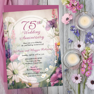 Elegant 75th Wedding Anniversary Party Floral Invitation