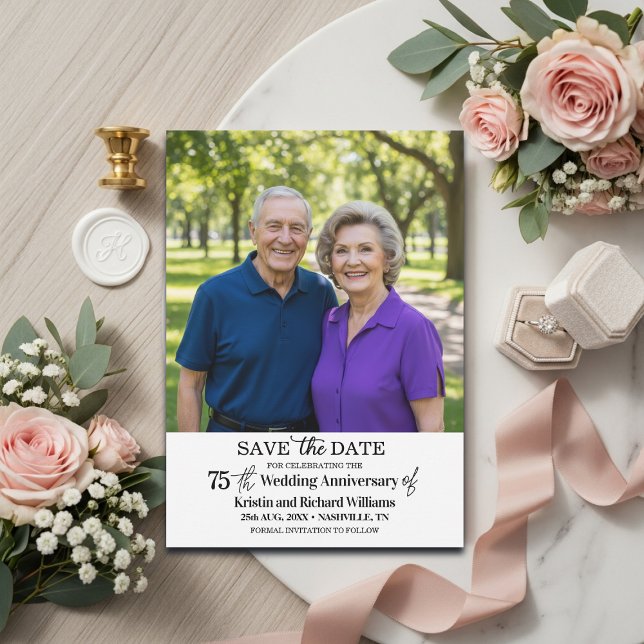 Elegant 75th Wedding Anniversary Photo Save The Date (Creator Uploaded)