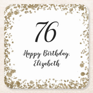 Elegant 76th Birthday Coasters With Gold Sequins