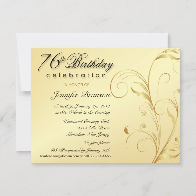 Elegant 76th Birthday Surprise Party Invitations (Front)
