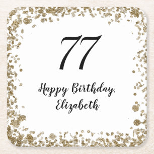 Elegant 77th Birthday Coasters With Gold Sequins