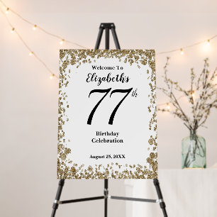 Elegant 77th Birthday Invitation With Gold Sequins Foam Board
