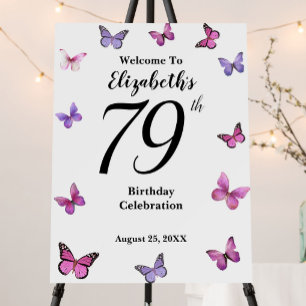 Elegant 79th Birthday Butterfly Welcome Foam Board
