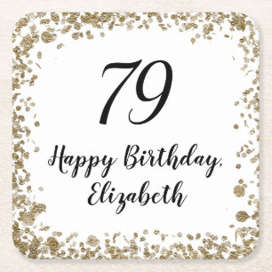 Elegant 79th Birthday Napkins With Gold Sequins Square Paper Coaster