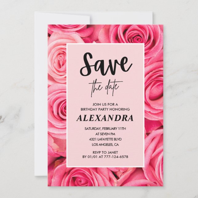 Elegant 79th birthday Pink Rose Save the date Invitation (Front)