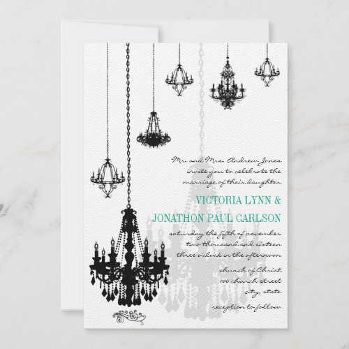 Elegant 7 Black Chandeliers Wedding  Invitation