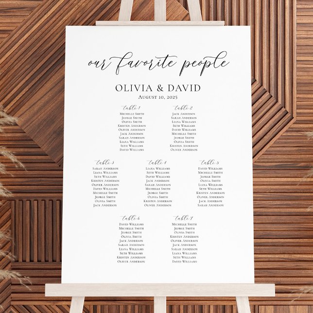 Elegant 7 Tables Our Favorite People Seating Chart Foam Board (Creator Uploaded)