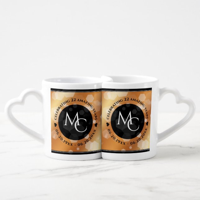 Elegant 7th 22nd 49th Copper Wedding Anniversary Coffee Mug Set (Front Nesting)