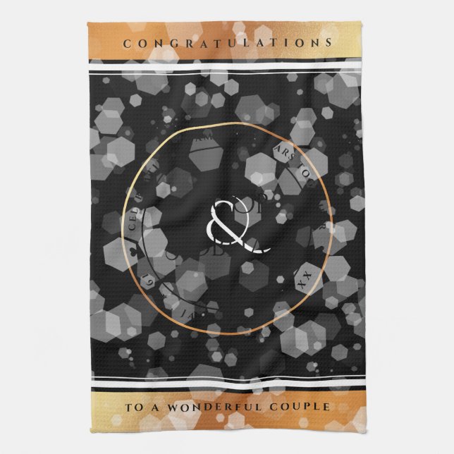 Elegant 7th 22nd 49th Copper Wedding Anniversary Kitchen Towel (Vertical)