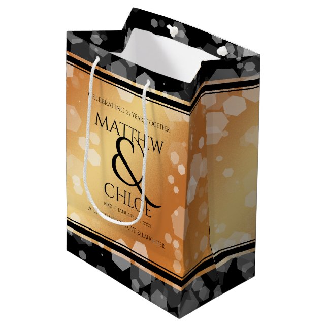 Elegant 7th 22nd 49th Copper Wedding Anniversary Medium Gift Bag (Front Angled)