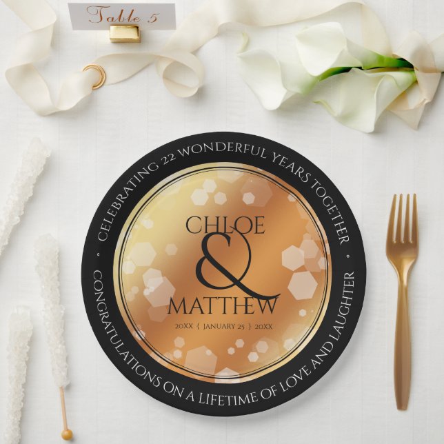 Elegant 7th 22nd 49th Copper Wedding Anniversary Paper Plates (Wedding)