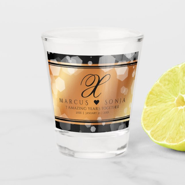 Elegant 7th 22nd 49th Copper Wedding Anniversary Shot Glass (Front)