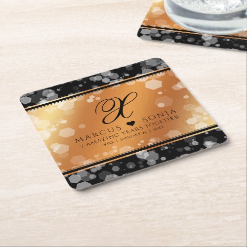 Elegant 7th 22nd 49th Copper Wedding Anniversary Square Paper Coaster